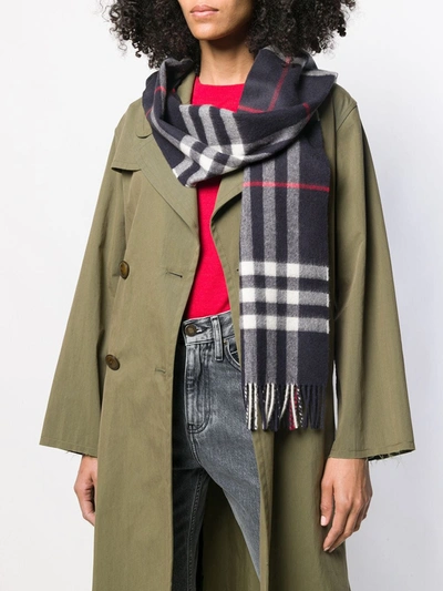 Shop Burberry Check Pattern Scarf In Blue