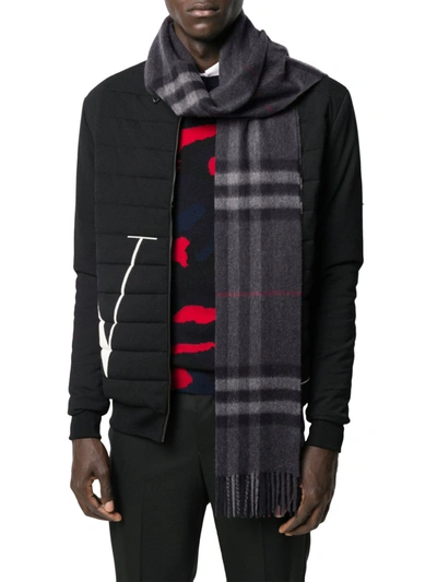 Shop Burberry Check Pattern Scarf In Grey