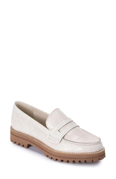 Shop Dolce Vita Aubree Croc Embossed Loafer In Ivory Croco Print Leather
