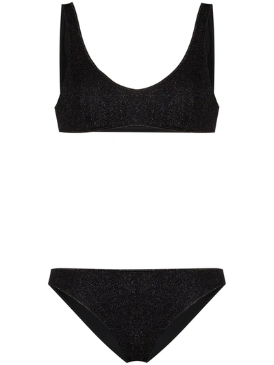Shop Oseree Metallic Effect Bikini Set In Black