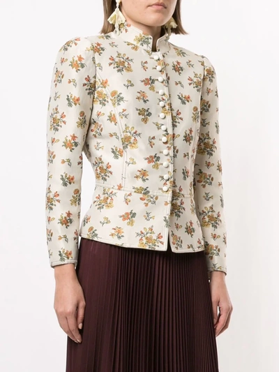 Shop Tory Burch Floral Jacquard Jacket In Neutrals