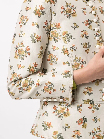 Shop Tory Burch Floral Jacquard Jacket In Neutrals