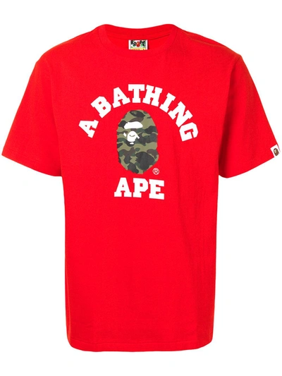 Shop A Bathing Ape College Camouflage Logo-print Cotton T-shirt In Red