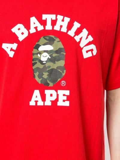 Shop A Bathing Ape College Camouflage Logo-print Cotton T-shirt In Red