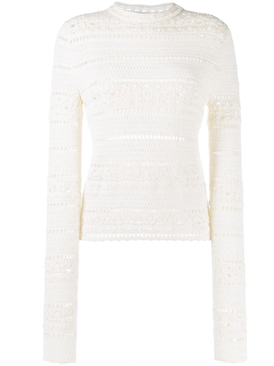 Shop Saint Laurent Open-knit Long-sleeved Top In Neutrals