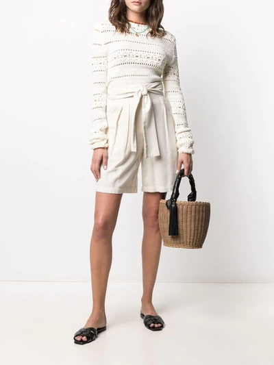 Shop Saint Laurent Open-knit Long-sleeved Top In Neutrals