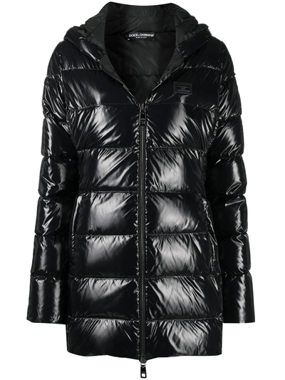 Shop Dolce & Gabbana High-shine Padded Coat In Black