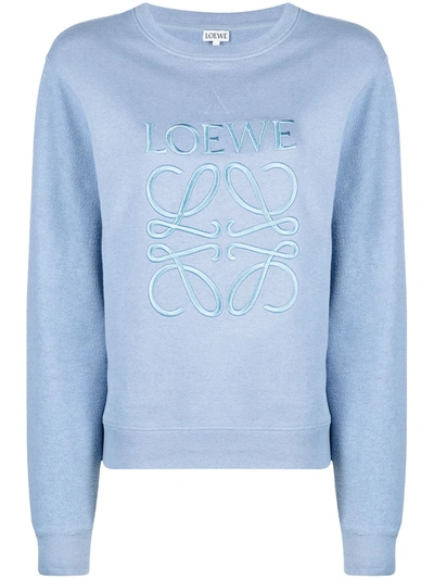 Shop Loewe Embroidered Anagram Crew Neck Sweatshirt In Blue