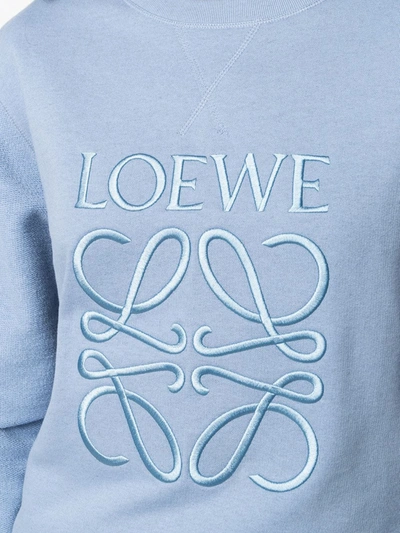 Shop Loewe Embroidered Anagram Crew Neck Sweatshirt In Blue