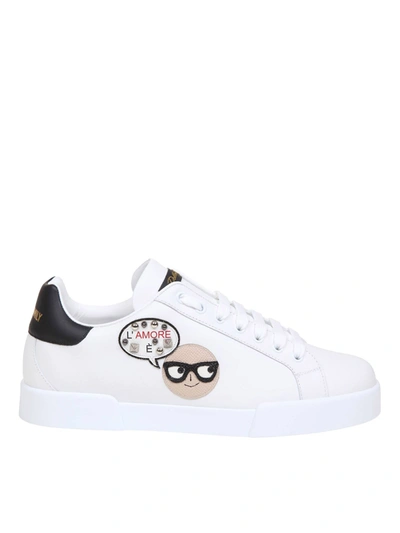 Shop Dolce & Gabbana Designer Patch Sneakers In White And Black