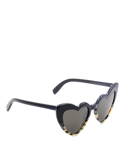 Shop Saint Laurent Loulou 012 Leopard And Black Heart Sunglasses