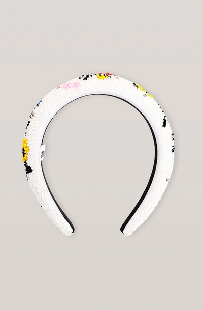 Shop Ganni Padded Beaded Headband In Egret