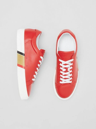 Shop Burberry Bio-based Sole Leather Sneakers In Bright Red