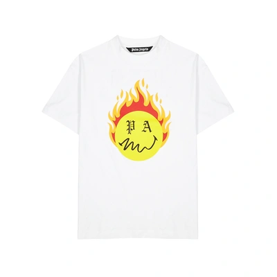 Shop Palm Angels X Smiley Burning Head Printed Cotton T-shirt In White