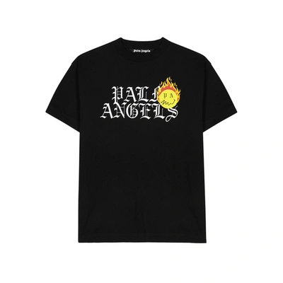 Shop Palm Angels X Smiley Burning Head Printed Cotton T-shirt In Black