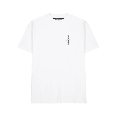 Shop Palm Angels White Printed Cotton T-shirt In White And Black
