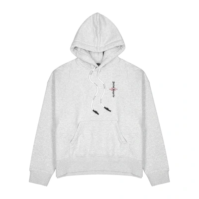 Shop Palm Angels Grey Printed Hooded Cotton Sweatshirt