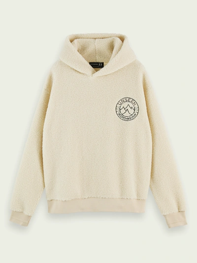 Shop Scotch & Soda Sherpa Hoodie With Embroidered Chest Motif In Beige