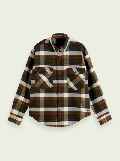 Shop Scotch & Soda Brushed Cotton Flannel Shirt In Brown