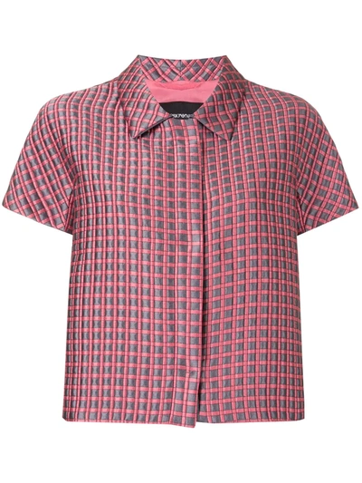 Shop Emporio Armani Check Print Short-sleeved Shirt Jacket In Pink