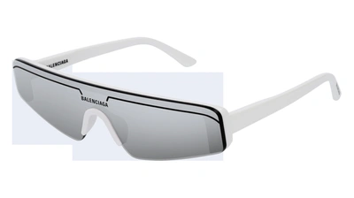 Shop Balenciaga Bb0003s White/silver Rectangle Sunglasses