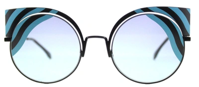 Shop Fendi Hypnoshine Ff 0215 0lb Matte Turquoise Cat-eye Metal Sunglasses In Blue