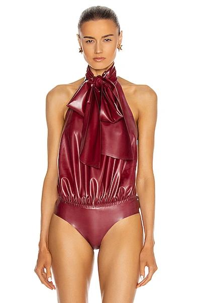 Shop Saint Laurent Latex Sleeveless Bodysuit In Plum