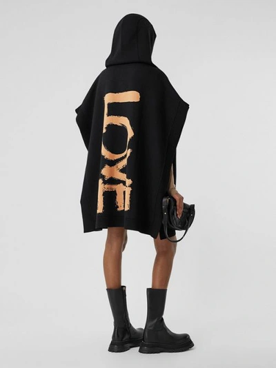 Shop Burberry Love Wool Blend Jacquard Hooded Cape In Black