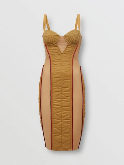 Shop Burberry Quilted Technical Cotton Corset Dress In Camel