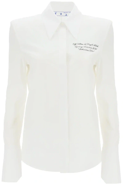 Shop Off-white Poplin Shirt With Embroidery In White