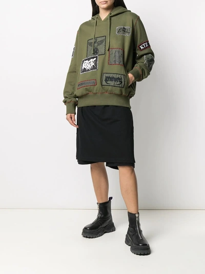 Shop Ktz Patch-detailed Drawstring Hoodie In Green