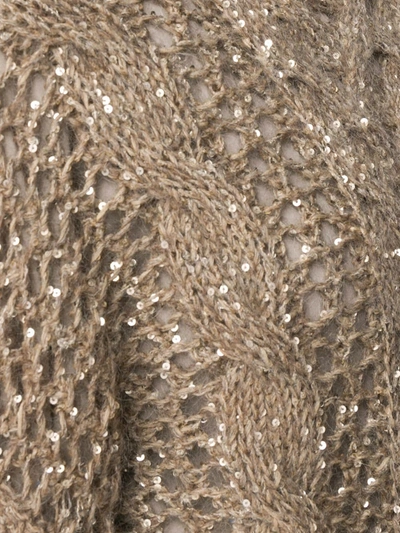 Shop Brunello Cucinelli Sequin-embellished Cable Knit Sweater In Neutrals