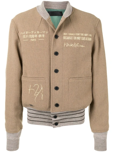 Shop Haider Ackermann Slogan-detail Button-up Bomber Jacket In Brown