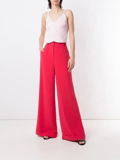 Shop Eva Turned Up Hem Wide-leg Trousers In Red