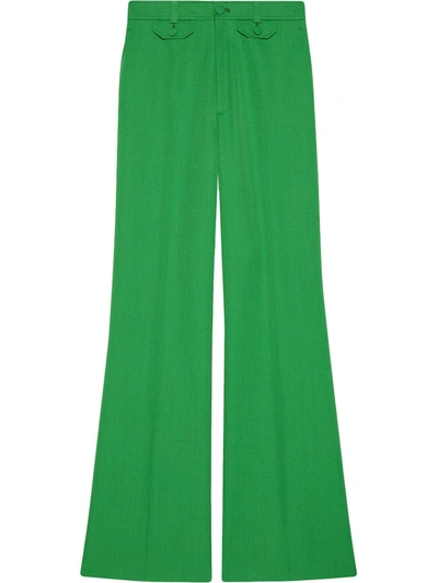 Shop Gucci Flared High-waist Trousers In Green