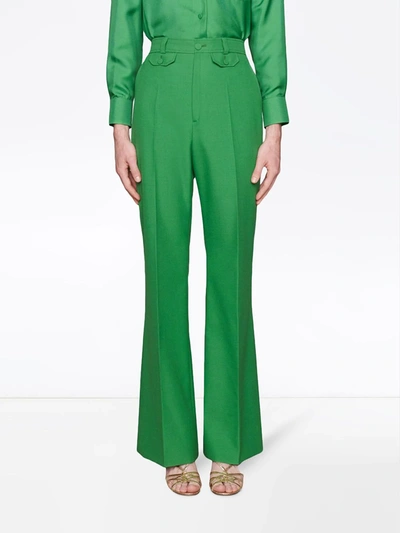 Shop Gucci Flared High-waist Trousers In Green