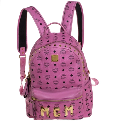 Pre-owned Mcm Pink Visetos Leather Large Studs Stark Backpack