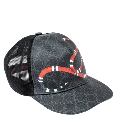 Pre-owned Gucci Grey/black Kingsnake Print Gg Supreme Canvas Baseball Cap L In Beige