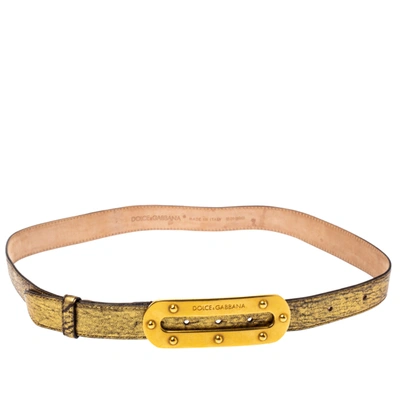 Pre-owned Dolce & Gabbana Metallic Gold Textured Leather Belt Size 95cm