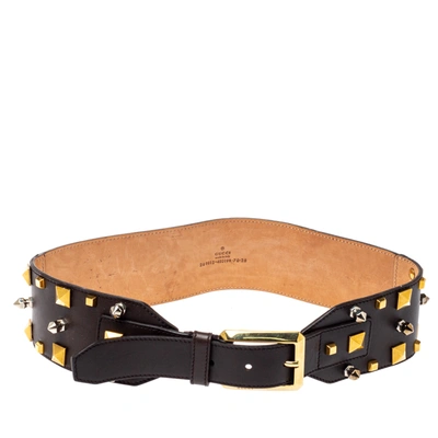 Pre-owned Gucci Dark Brown Leather Multi Studded Belt 70cm
