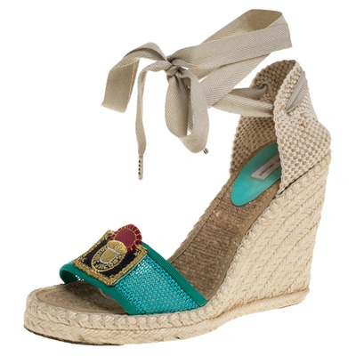 Pre-owned Marc Jacobs Multicolor Mesh And Woven Canvas Wedge Espadrilles Ankle Wrap Sandals Size 37