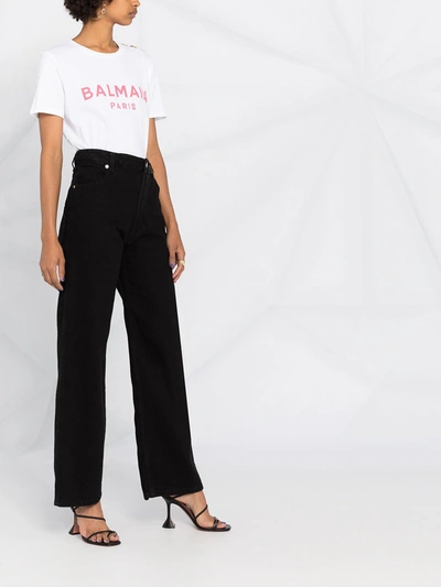 Shop Balmain Logo Cotton T-shirt In White