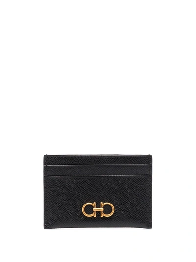 Shop Ferragamo Gancini Leather Credit Card Holder In Black