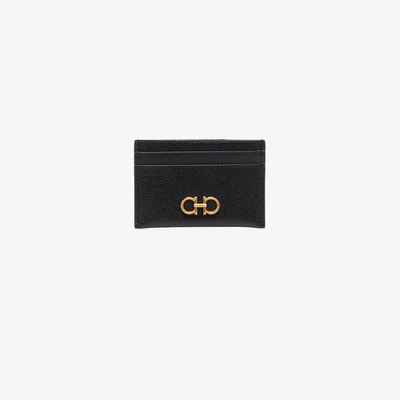 Shop Ferragamo Gancini Leather Credit Card Holder In Black