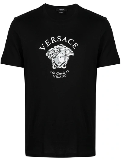 Shop Versace Logo Cotton T-shirt In Black