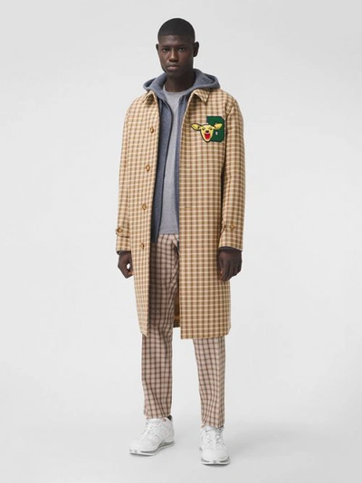 Shop Burberry Varsity Graphic Check Bonded Cotton Car Coat In Soft Fawn