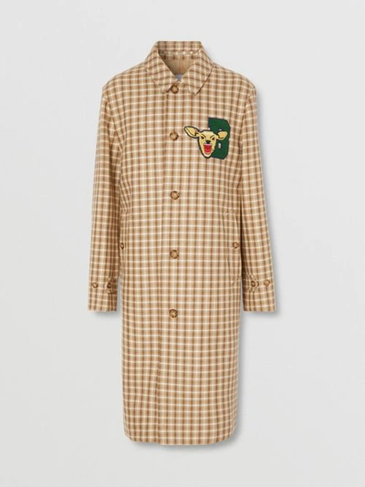 Shop Burberry Varsity Graphic Check Bonded Cotton Car Coat In Soft Fawn