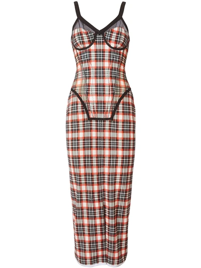 Shop Burberry Check Pattern Corset Dress In Bright Red Check