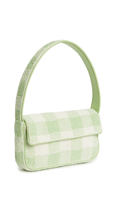 Staud Beaded Gingham Check Shoulder Bag In Agave/white