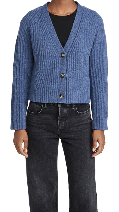 Shop Ganni Rib Knit Cardigan In Dutch Blue